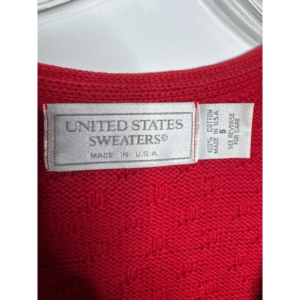 1980s United States Sweaters Red Textured Knit Cardigan Oversized Medium